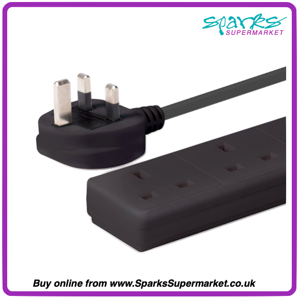 2m 4-Way UK Mains Power Extension, Black