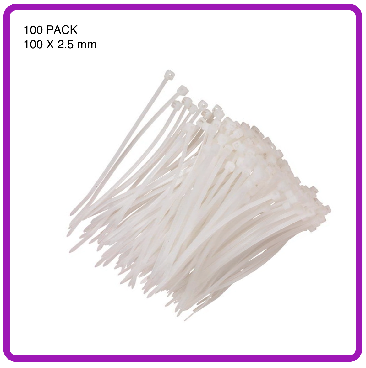 Natural / White Cable Ties 2.5mm X 100mm - 100 Pack