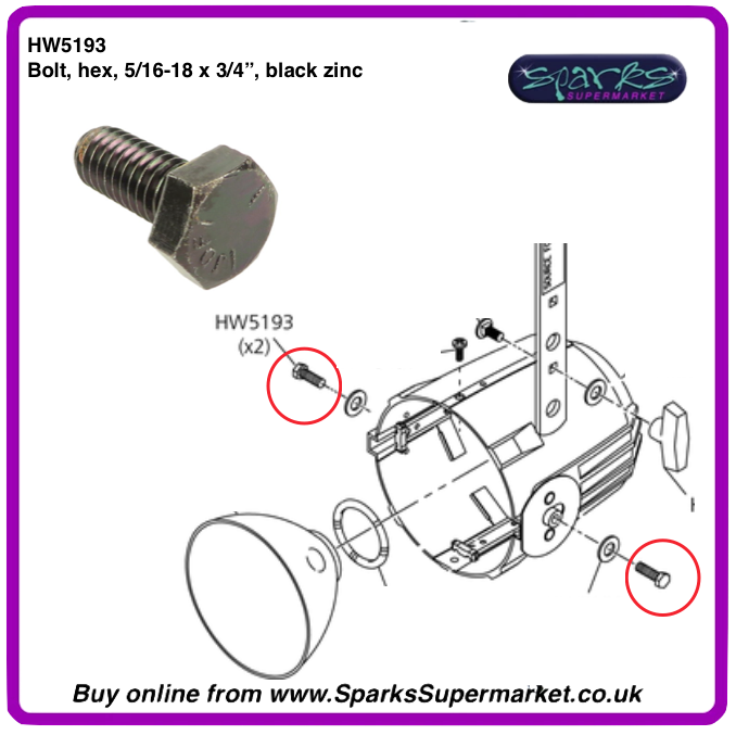 HW5193 Bolt, hex, 5/16-18 x 3/4”, black zinc