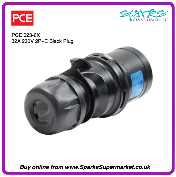 32A 230V 2P+E Black Plug