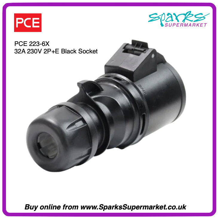32A 230V 2P+E Black Socket