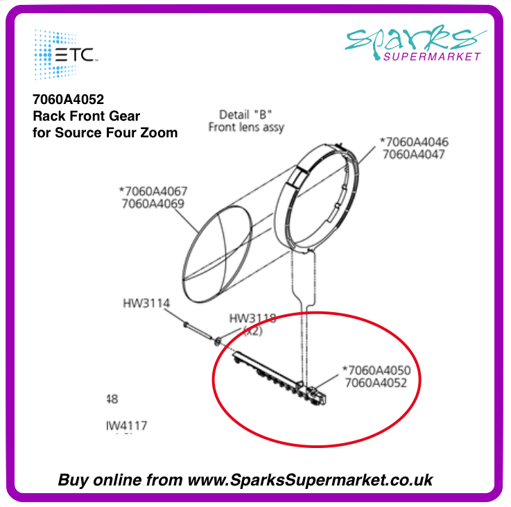 7060A4052 Rack Front Gear for Source 4 25 - 50 Zoom