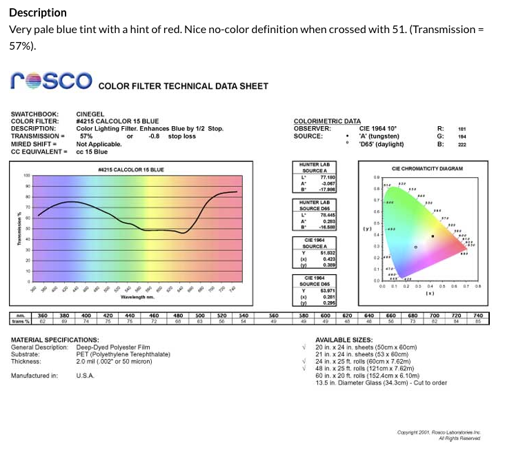 Roscolux #4215 Cal Color Blue 15