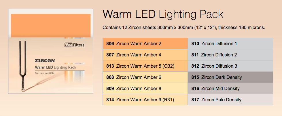 LEE ZIRCON Warm lighting pack To Warm Up White Leds Sparks