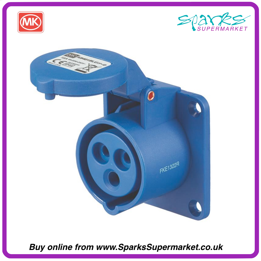 MK 16A Panel Mount Outlet / Socket IP44 240v 2P+E Blue – Sparks ...