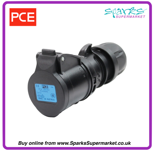 16A 230V 2P+E Black Socket