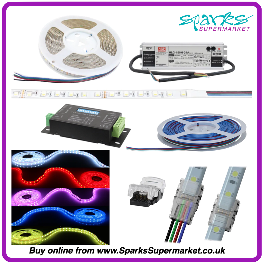 5M RGB+CW LED TAPE WITH POWER SUPPLY AND DMX DRIVER