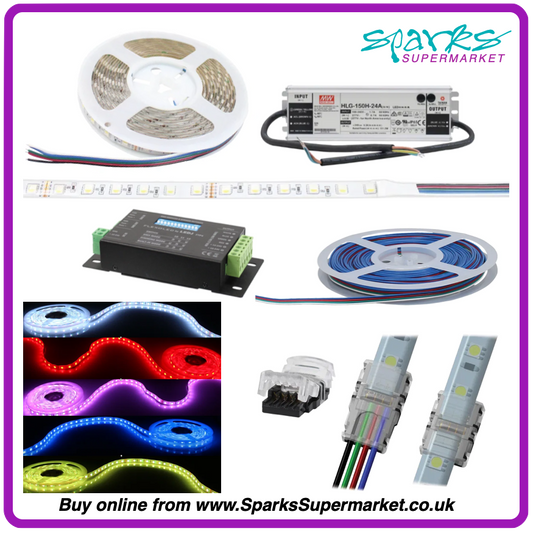 5M RGB+CW LED TAPE WITH POWER SUPPLY AND DMX DRIVER