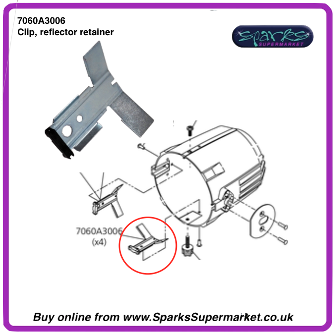 7060A3006   Clip, reflector retainer (Single) Without bushing gate