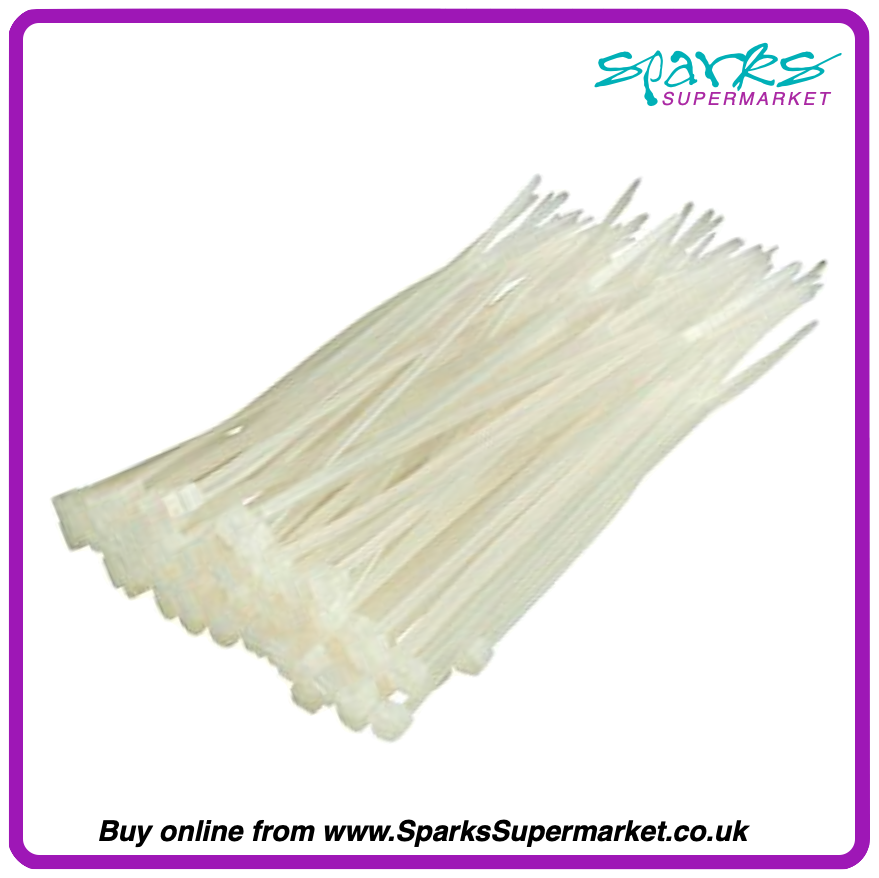 White / Natural Cable Ties 3.6mm X 200mm - 100 Pack