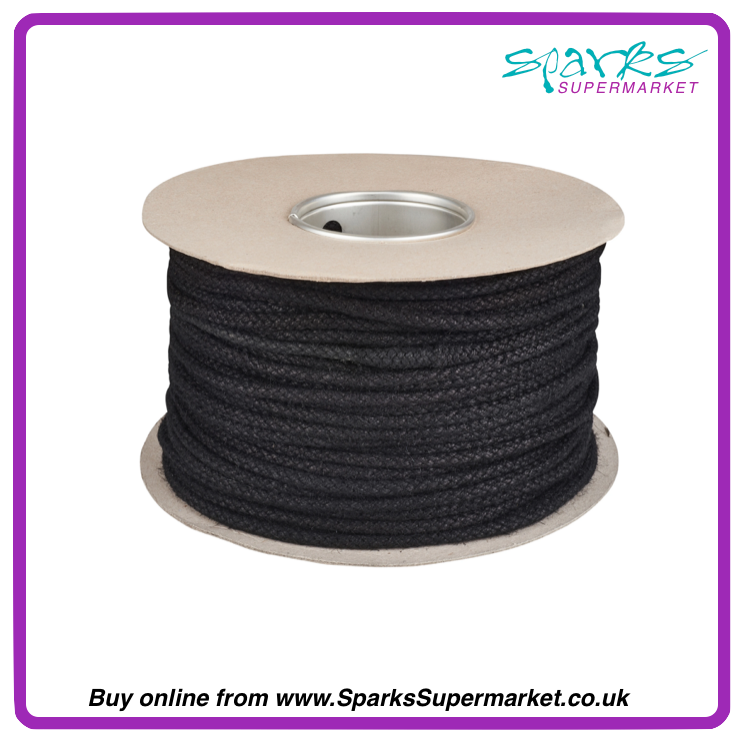 8mm - No.6 Black Jute Sash Cord - 50m Reel