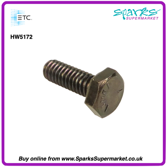 HW5172	Bolt, hex 1/4-20 x 3/4”, black zinc