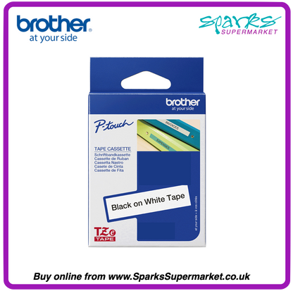 Brother TZe P-touch Label Tape - White on Black