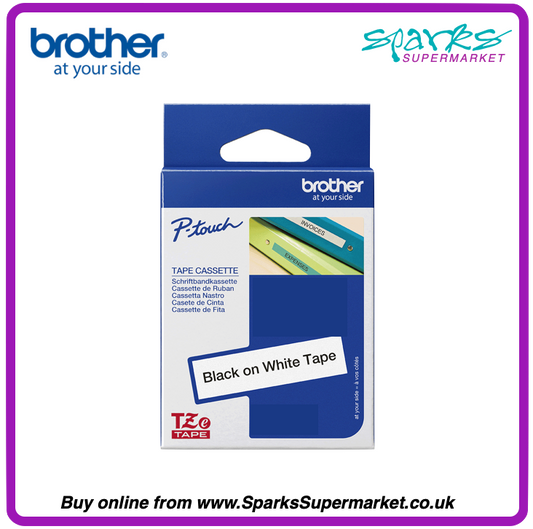 Brother TZe P-touch Label Tape - White on Black