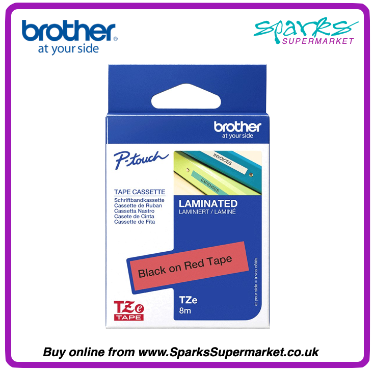 Brother TZe P-touch Label Tape - Black on Red
