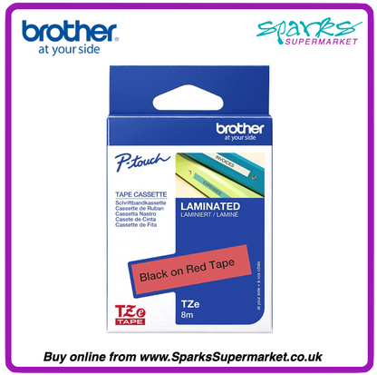 Brother TZe P-touch Label Tape - Black on Red