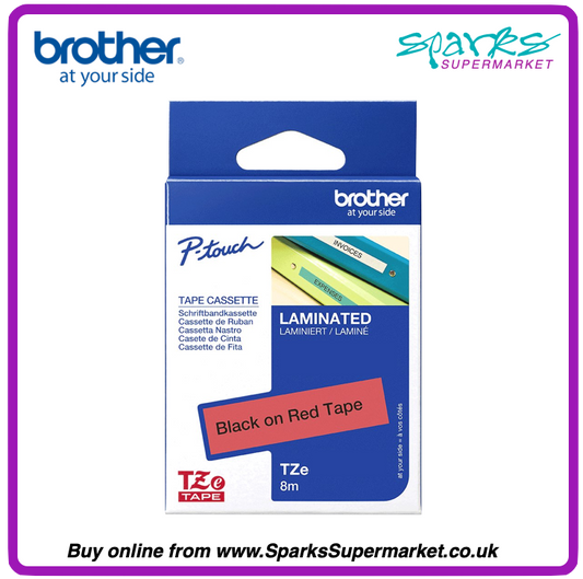 Brother TZe P-touch Label Tape - Black on Red