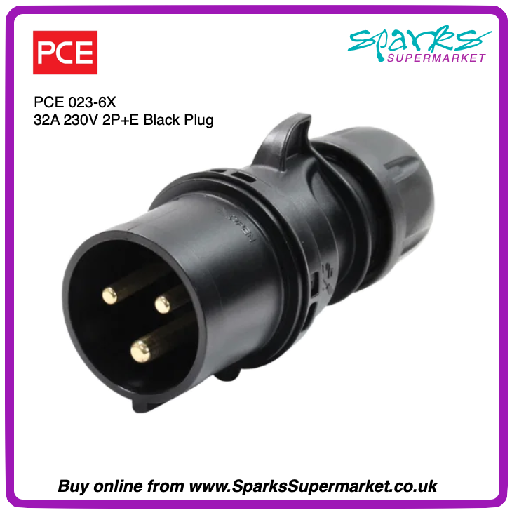 32A 230V 2P+E Black Plug