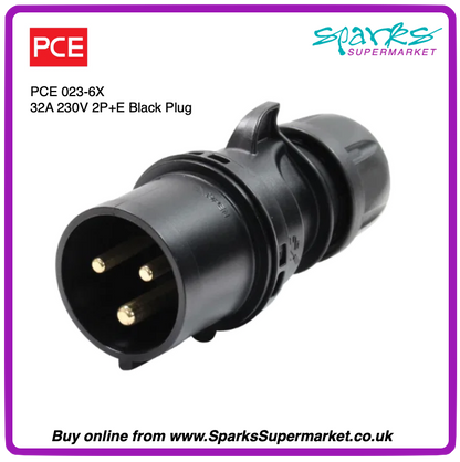 32A 230V 2P+E Black Plug
