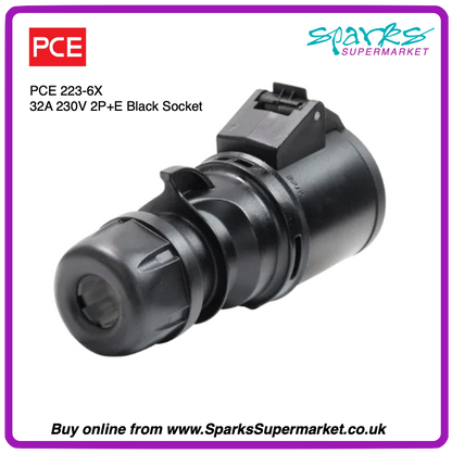 32A 230V 2P+E Black Socket