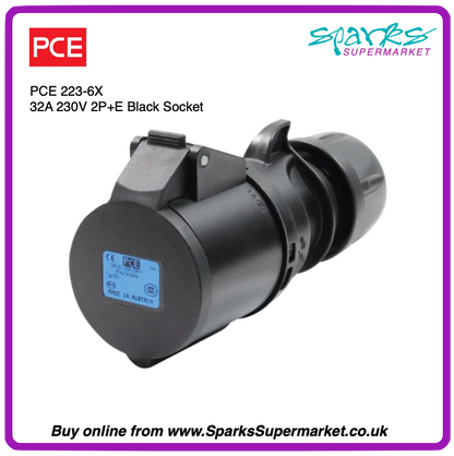 32A 230V 2P+E Black Socket
