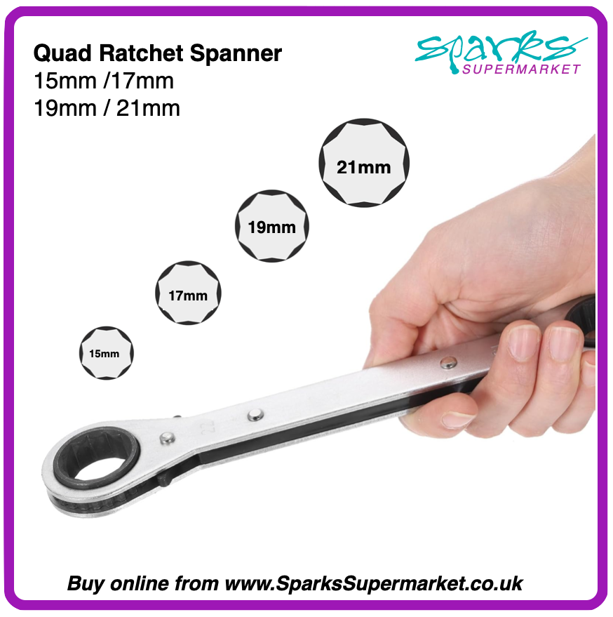 Quad Spanner 4-in-1 Reversible Ratchet Ring Spanner 15/17/19/21mm
