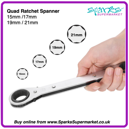 Quad Spanner 4-in-1 Reversible Ratchet Ring Spanner 15/17/19/21mm