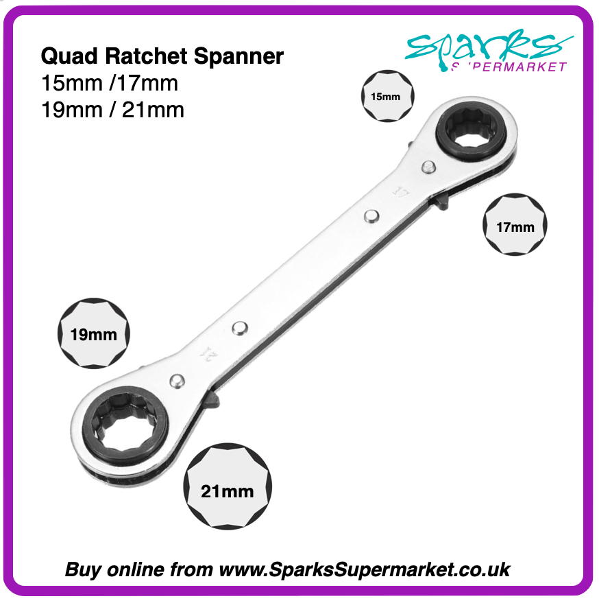 Quad Spanner 4-in-1 Reversible Ratchet Ring Spanner 15/17/19/21mm