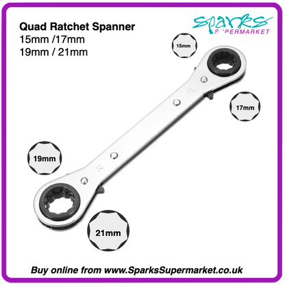 Quad Spanner 4-in-1 Reversible Ratchet Ring Spanner 15/17/19/21mm