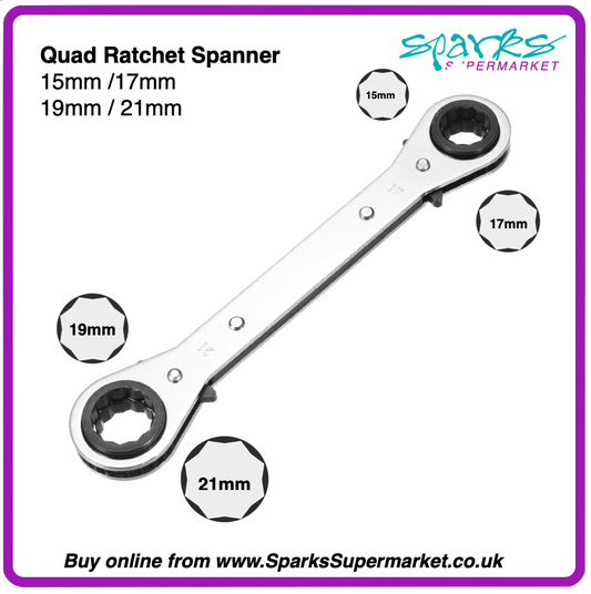 Quad Spanner 4-in-1 Reversible Ratchet Ring Spanner 15/17/19/21mm
