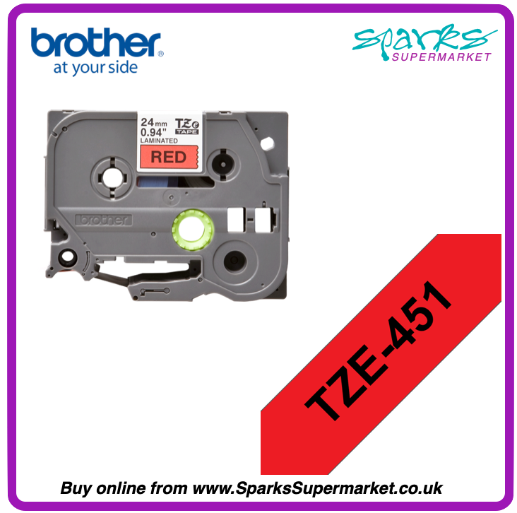 Brother TZe P-touch Label Tape - Black on Red