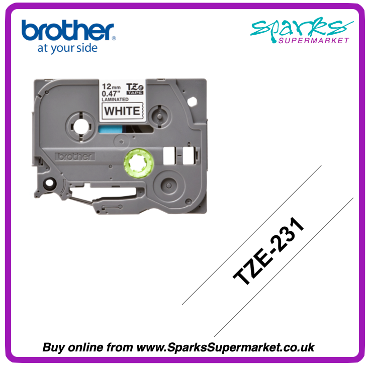 Brother TZe P-touch Label Tape - White on Black