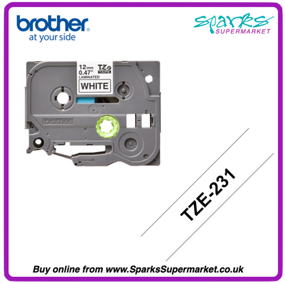 Brother TZe P-touch Label Tape - White on Black