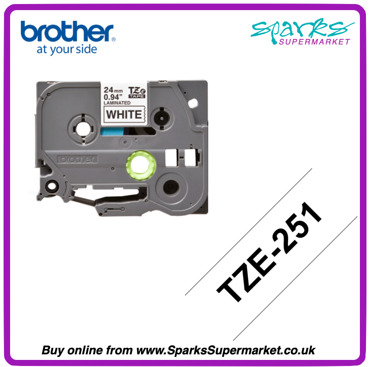 Brother TZe P-touch Label Tape - White on Black