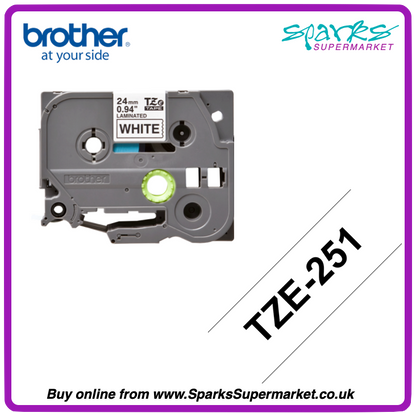 Brother TZe P-touch Label Tape - White on Black