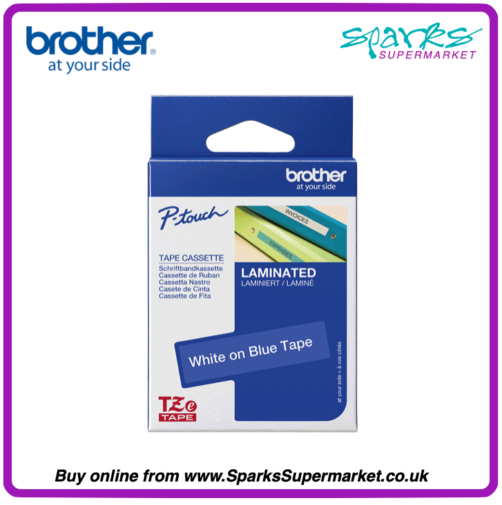 Brother TZe P-touch Label Tape - White on Blue