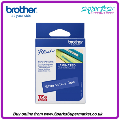 Brother TZe P-touch Label Tape - White on Blue