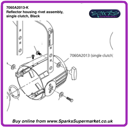 7060A2013-K Reflector housing rivet assembly, single clutch, Black