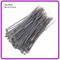 CABLE TIES 100 PACK - 2.5mm X 100mm BLACK
