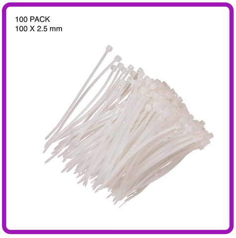 CABLE TIES 100 PACK - 2.5mm X 100mm (NATURAL / WHITE)