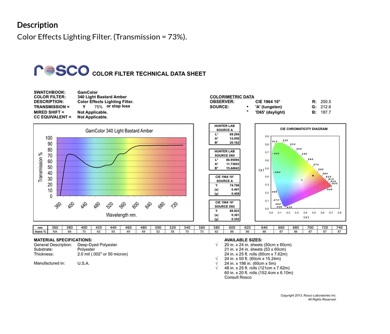 Gam color filter 340 Light Bastard Amber 