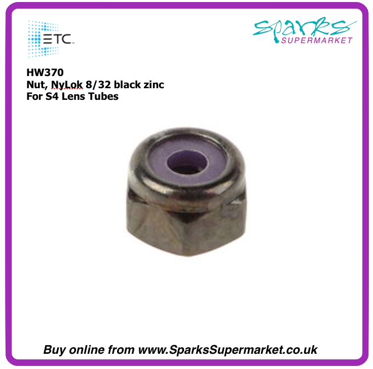 HW370 Nut, NyLok 8/32 black zinc (For S4 Lens Tubes))