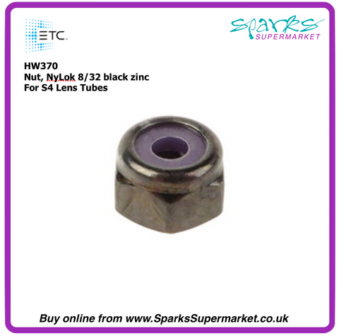 HW370 Nut, NyLok 8/32 black zinc (For S4 Lens Tubes))