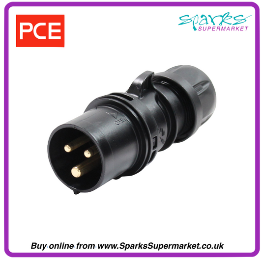 16A 230V 2P+E Black Plug