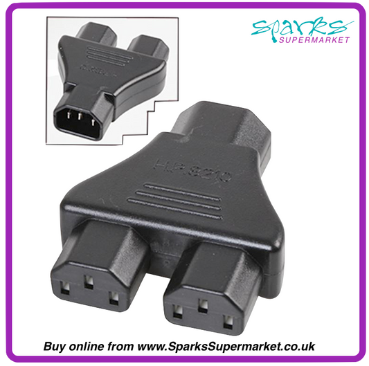 IEC PLUG (C14) - 2 X IEC SOCKET (C13) SPLITTER