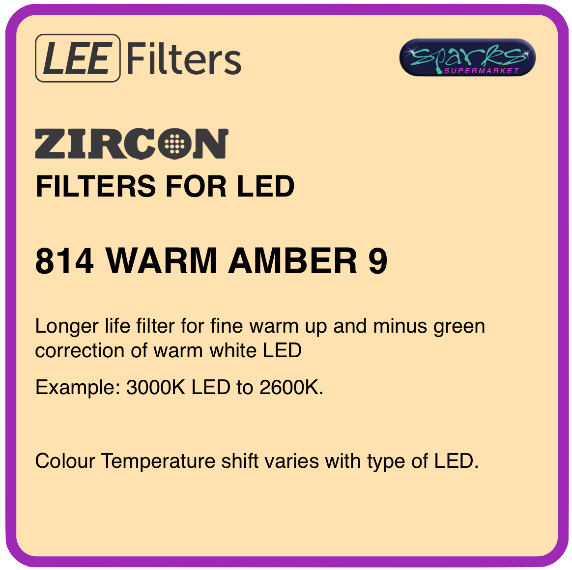 LEE ZIRCON 814 WARM AMBER 9 - L814