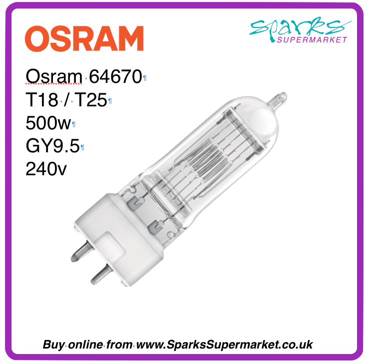 T25 (T18) 500W 240V GY9.5 THEATRE LAMP (OSRAM)